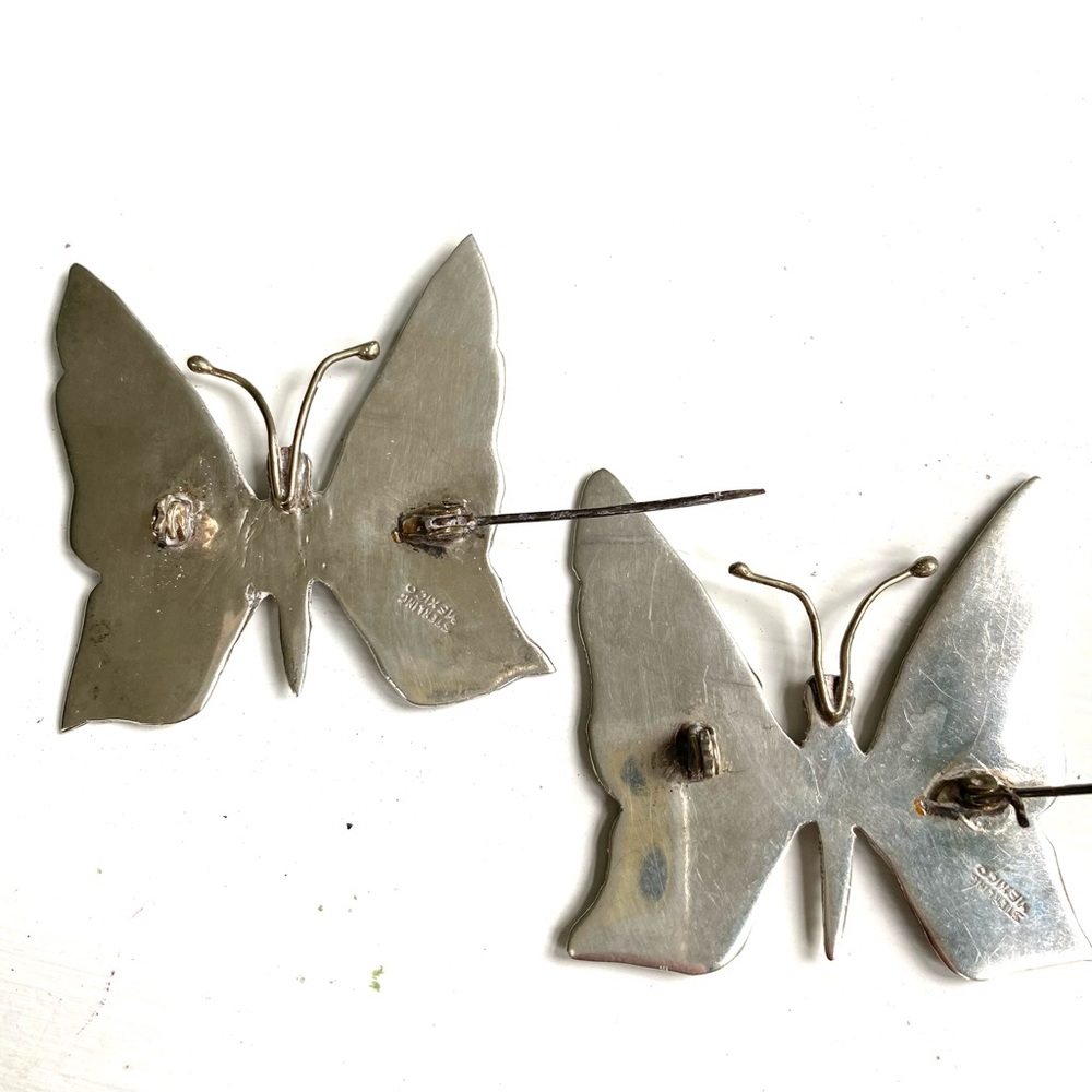 2 VTG sterling/abalone butterfly brooches - Picture 4 of 9